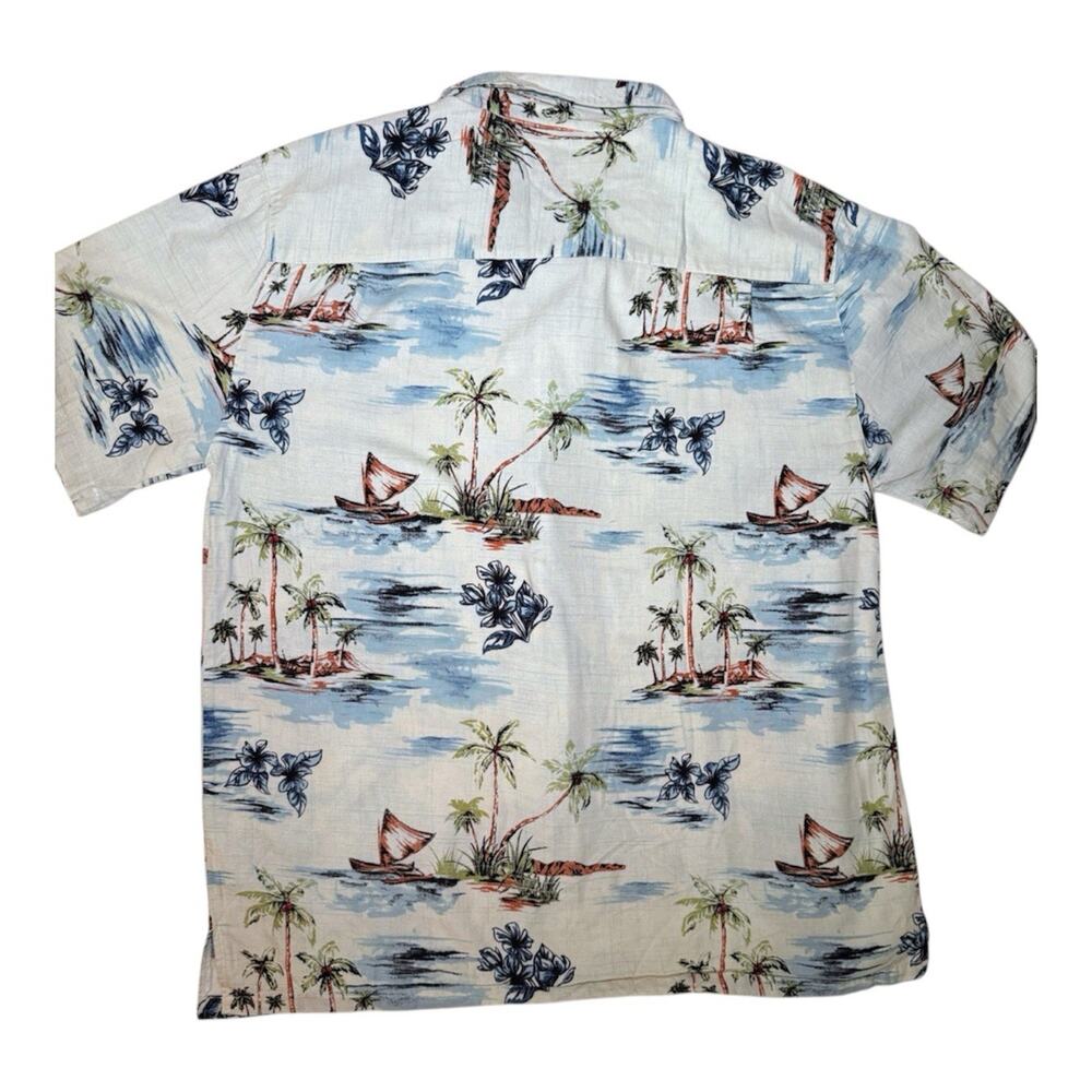 Joe Marlin Hawaiian Shirt XL Tropical Beach Palm Print Button Up Short Sleeve